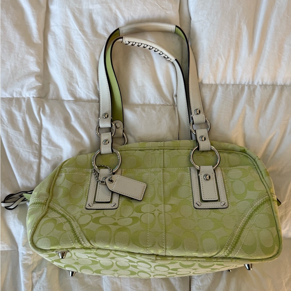Coach Lime Green and Cream Shoulder Bag